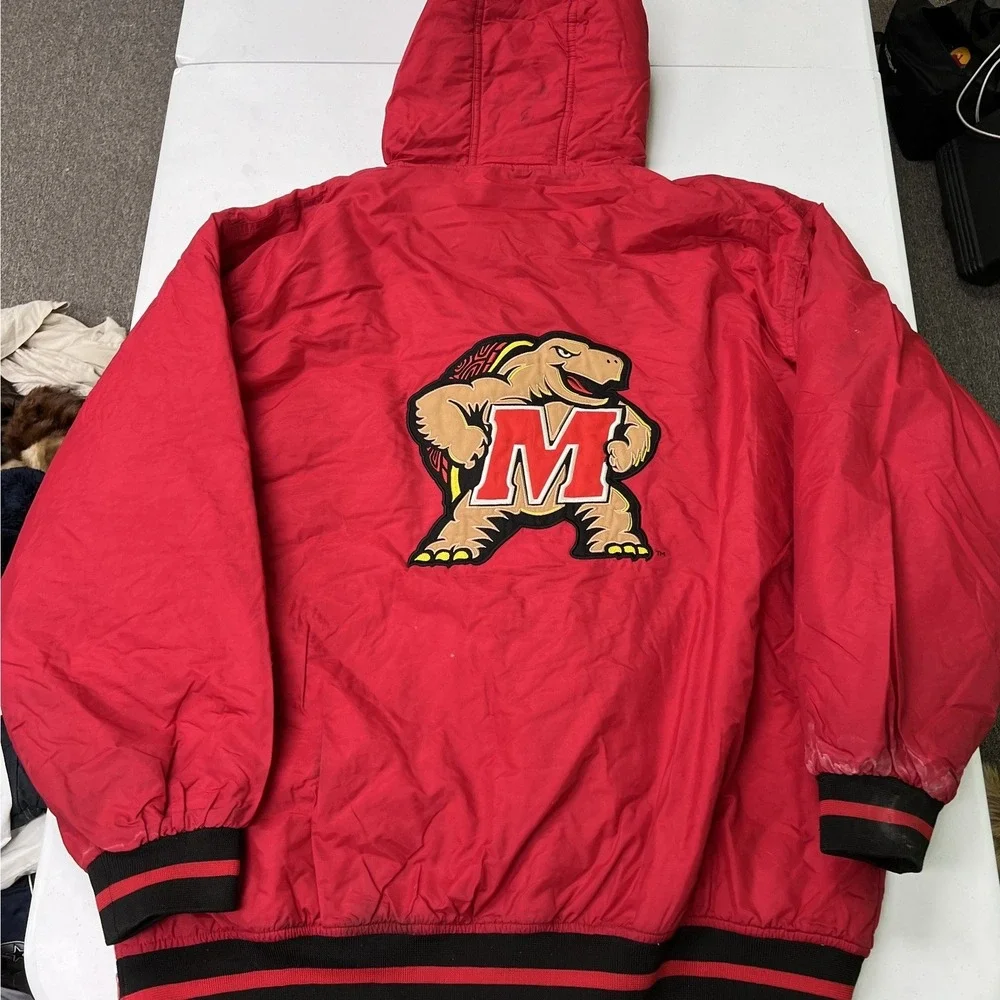 Champs Maryland Terrapins Jacket Mens Large Red Puffer Hooded Vintage G2